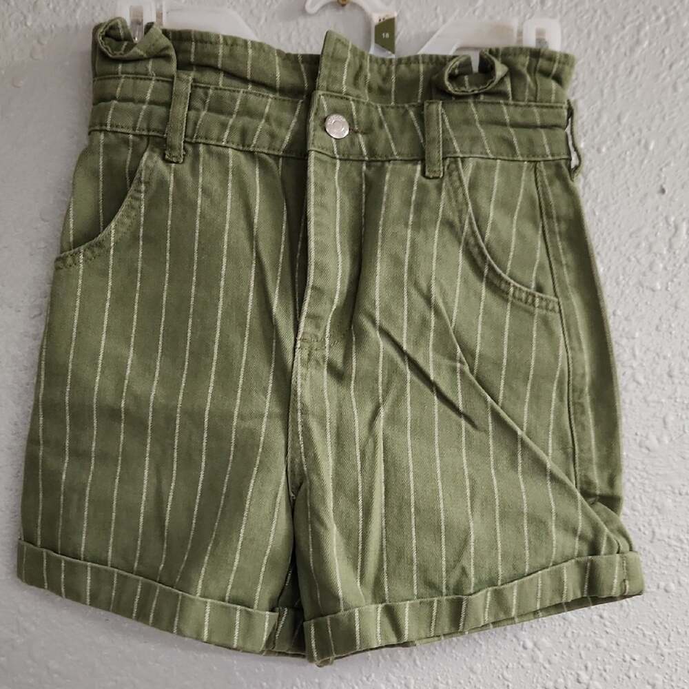 Topshop High Waist Green Striped Shorts
